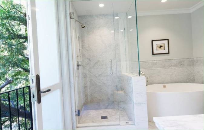 Marble panels in bathroom interior