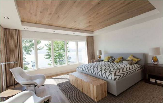 Panoramic windows in a bedroom interior