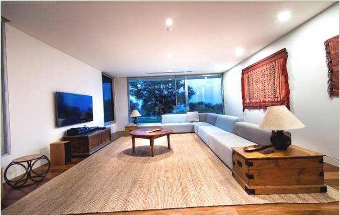 Living room interior design with panoramic window