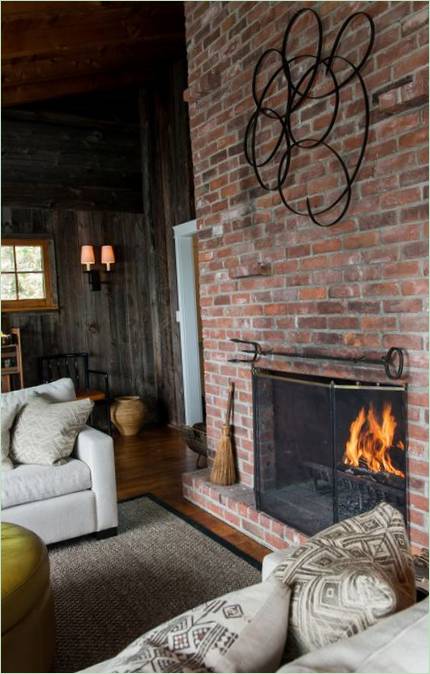 Aged wood in the interior of a private home: a fireplace
