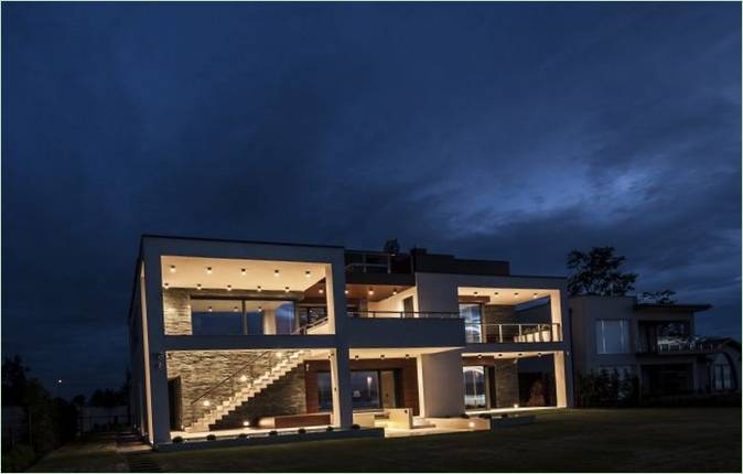The beautiful glass facade of a family villa in Hungary