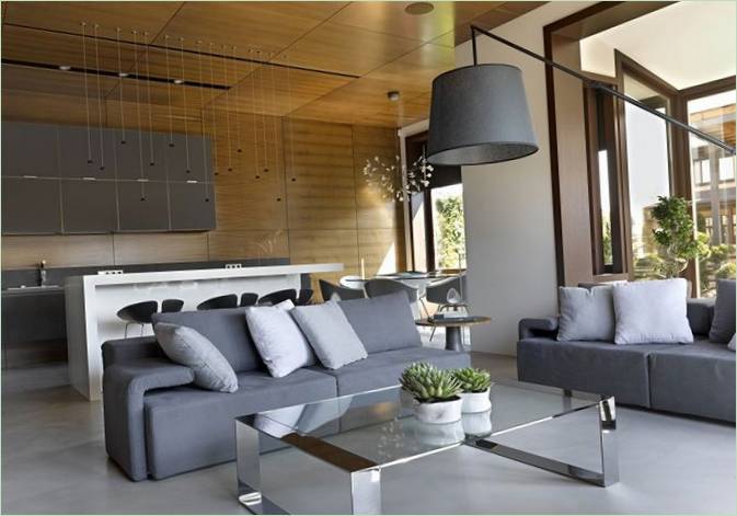 Interior design of the living room in shades of gray