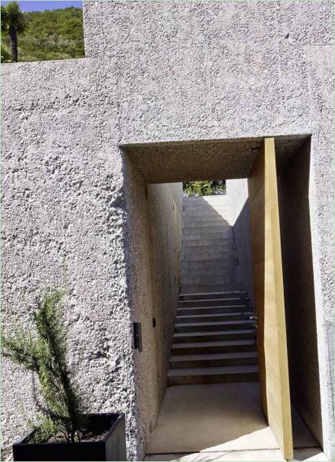 The concrete walls of an unusual house in Brissago, Switzerland