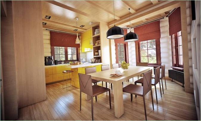Interior design of the kitchen with a dining area