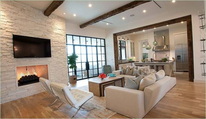Living room interior design with fireplace