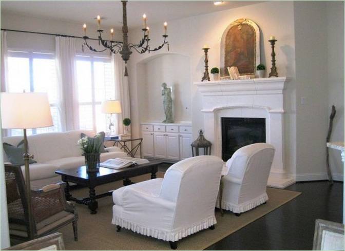 Interior design of the living room in white tones