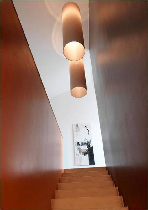 Unusual lighting fixtures above stairs