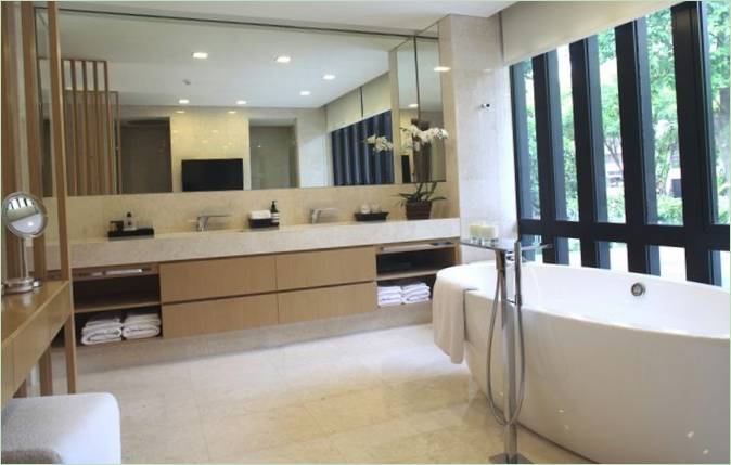 Bathroom of a wooden house on a hill in Singapore