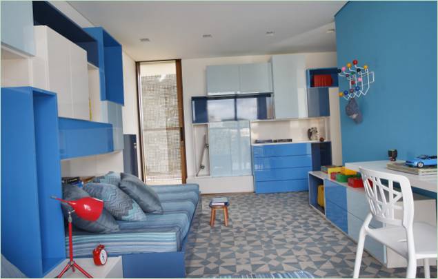 Interior of the nursery in blue tones