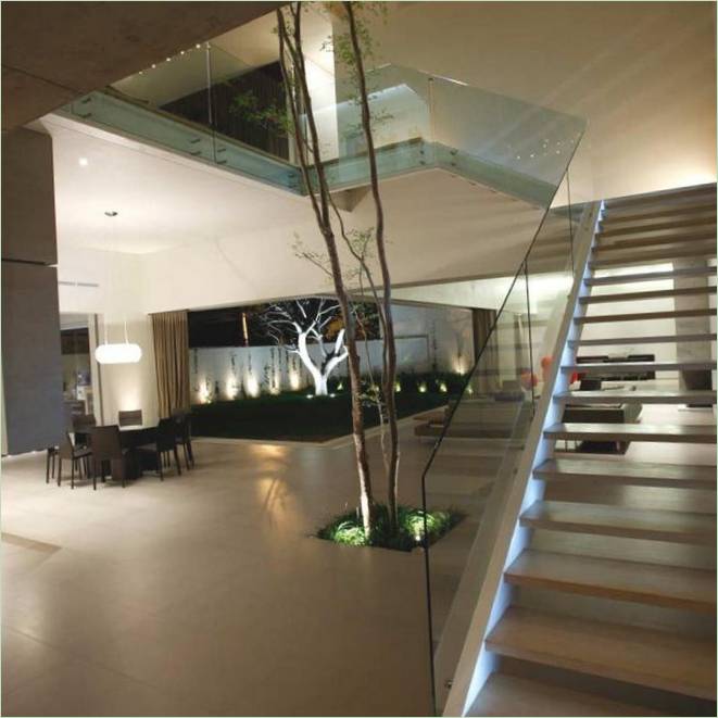 Stairs with glass railing