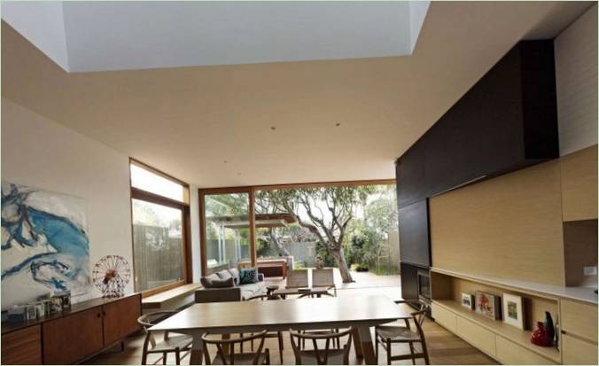 Plywood House. Dining area