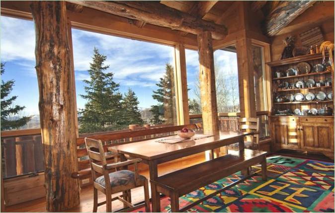 Dining room interior with panoramic windows