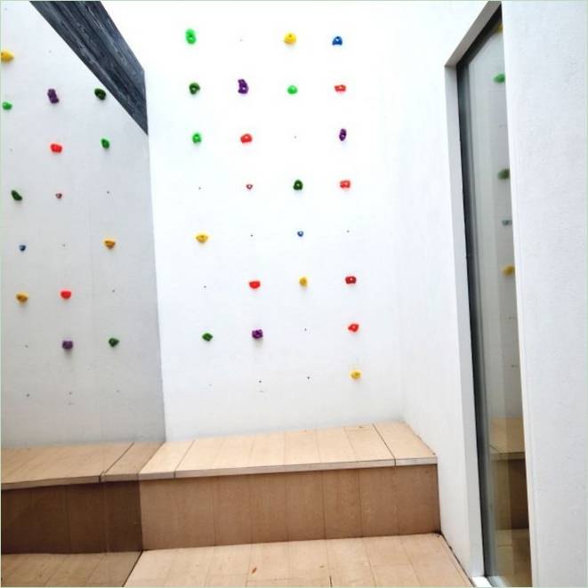 A climbing wall in a country house in England