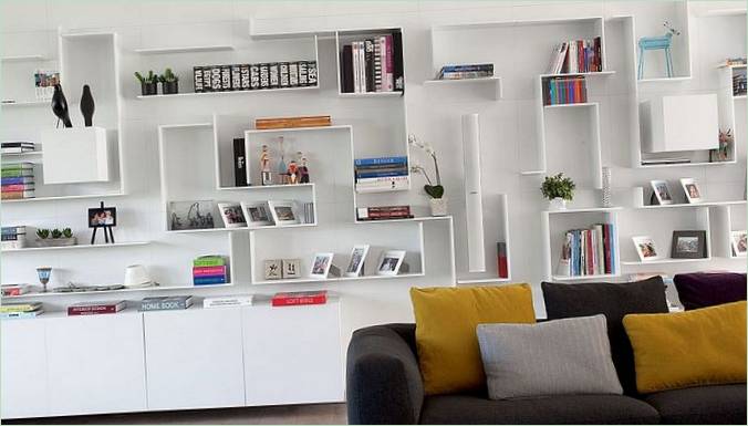 White bookcase in living room