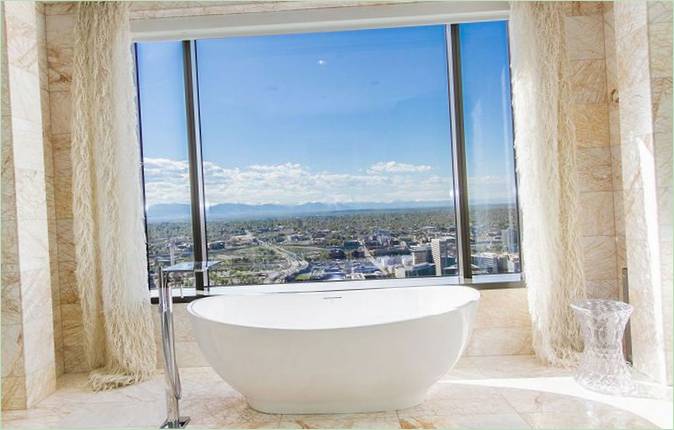 Bathroom interior with a panoramic window