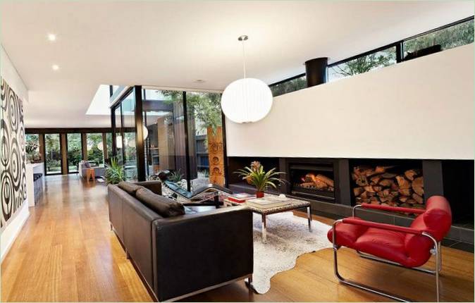 Interior design of the living room with a fireplace