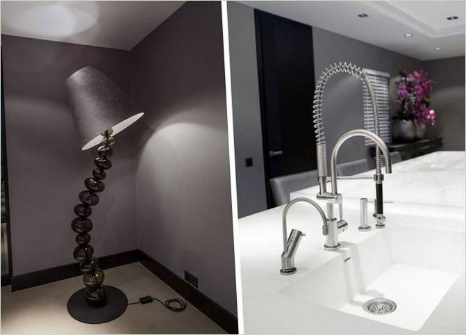 Original light fixture and faucet in the bathroom in a villa in Rotterdam