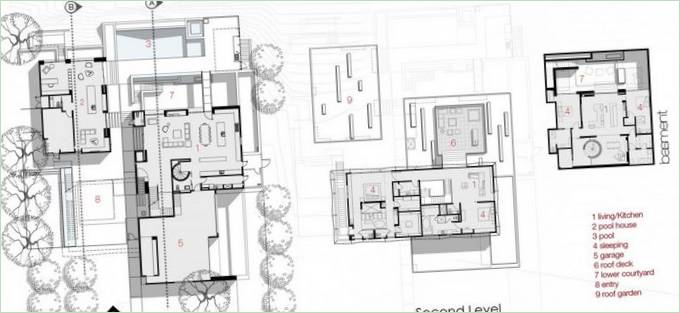 The sketch shows that the boundaries of the rooms are not defined, on the contrary, the idea of visual expansion is seen