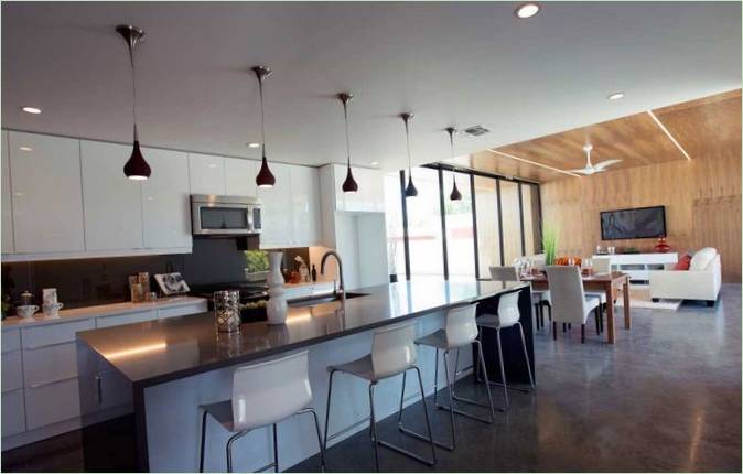 Modern kitchen with bar area