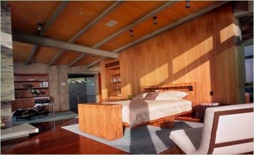 Bedroom interior with wood trim
