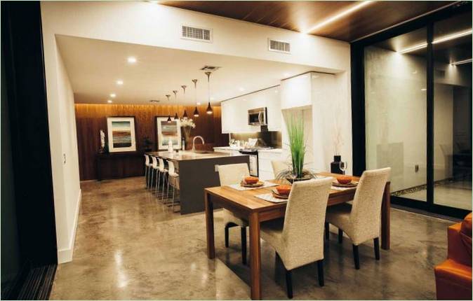 Interior design of the kitchen with dining area